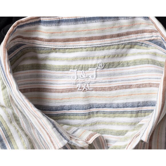 J&J Mens XXL Striped Button Up Shirt White - Picture 5 of 7